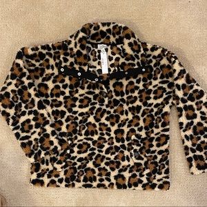 Women’s J. Crew Leopard Fleece Pullover NWT